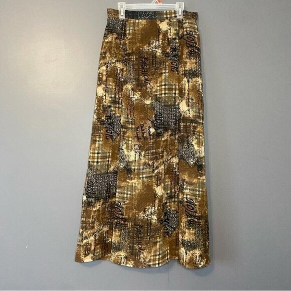Whimsigoth Midi Skirt 90s Abstract Script Print Moody Eclectic - Picture 3 of 13